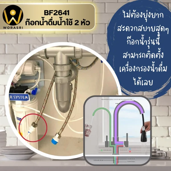 ก๊อกกรองน้ำดื่มดึงสาย2หัวสีดำด้าน BF2641 Pull out with Purified Faucet - Image 7