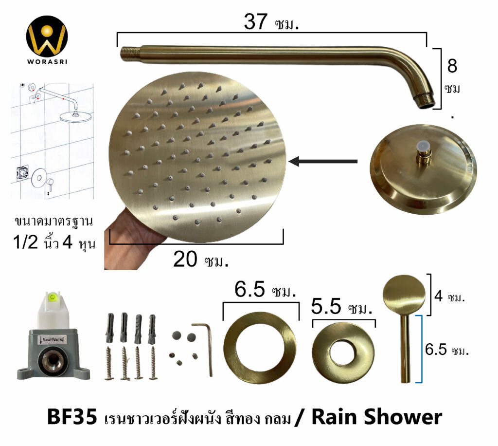 BF35 Rain Shower brushed gold in wall