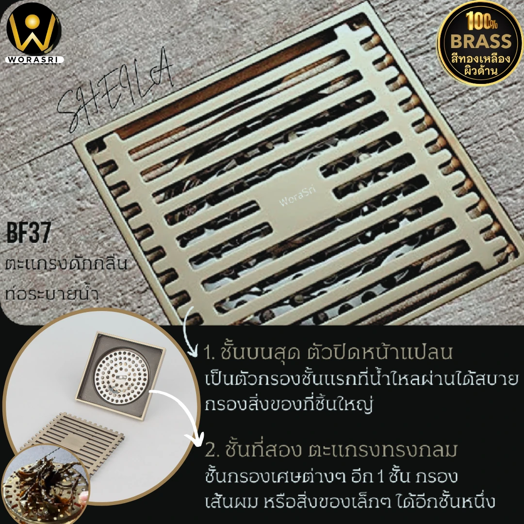ตะแกรงดักกลิ่นสีทอง BF37 Brass Floor Drain - Image 3