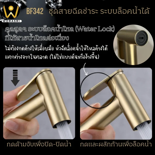 ชุดสายฉีดชำระสแตนเลสสีทองด้าน BF342 Golden Bidet Stainless Set - Image 5