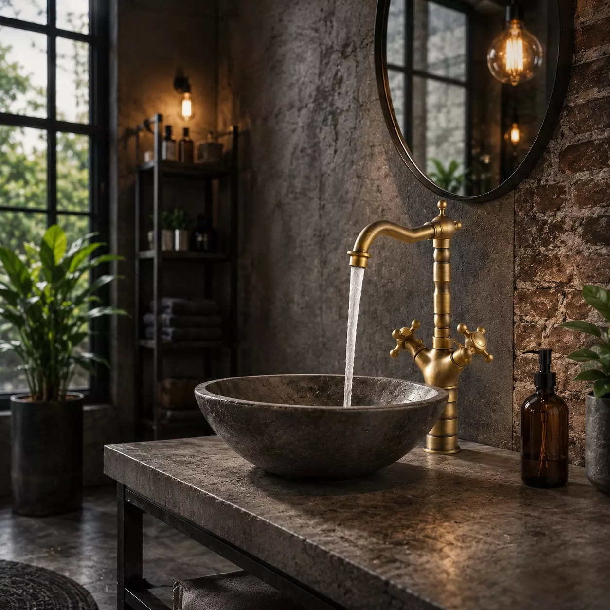 ก๊อกผสมทองเหลืองวินเทจโบราณหรูหรา น้ำร้อน-เย็น สีแอนทีคทองรมดำ ผิวด้าน Antique Vintage Basin Brass Faucet BF2911 - Image 6