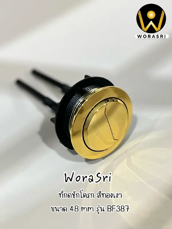 ปุ่มกดชักโครก2ปุ่มสีทองผิวเงา ขนาด 48 และ 58 มม. วัสดุพลาสติก ABS Dual Flush Toilet Button Brushed Gold BF387 - Image 8