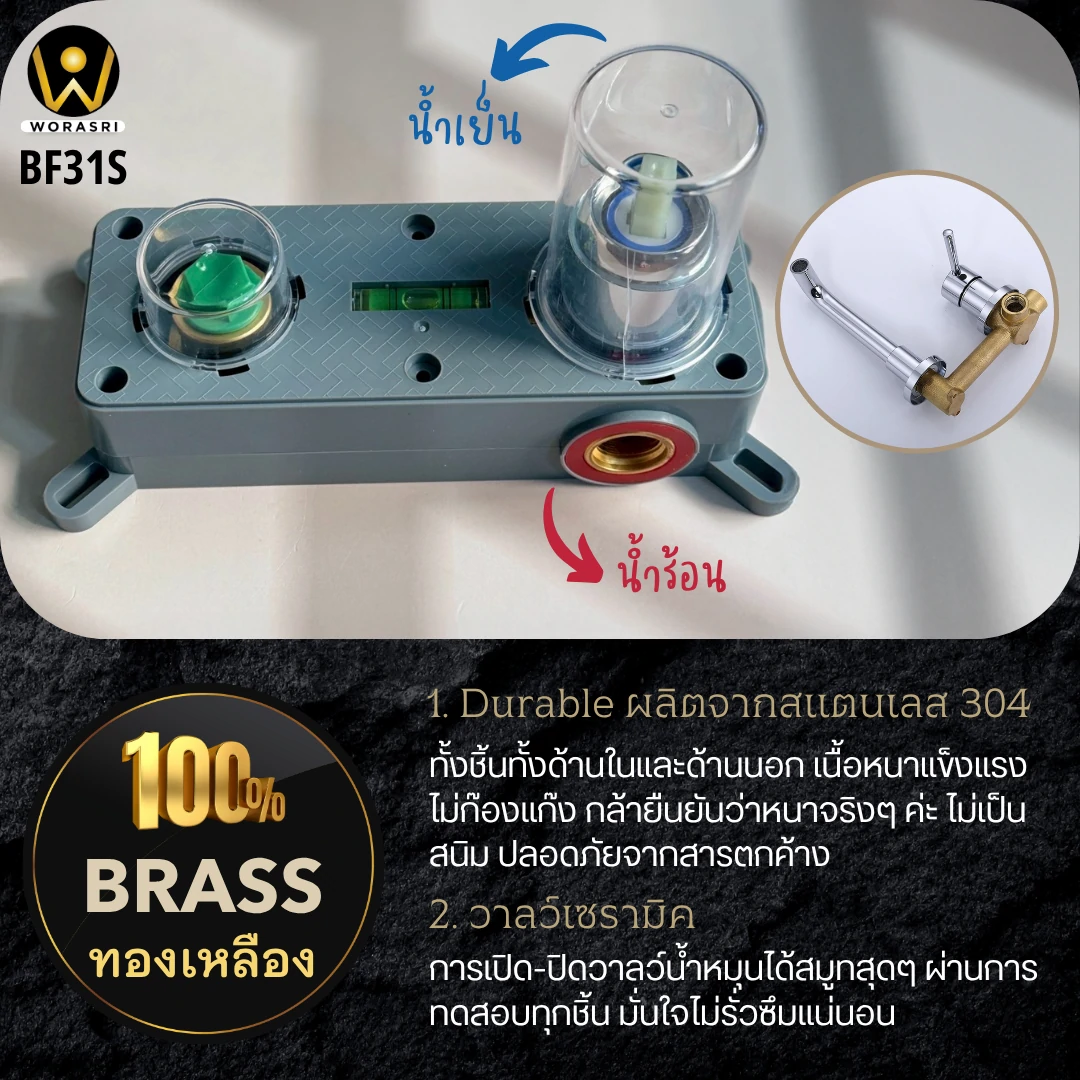 ก๊อกผสมอ่างล้างหน้าฝังผนังสีเงินเงา น้ำร้อนเย็น หมุนได้ 360 องศา สีทองด้าน BF31S Chrome Wall Mounted Faucet - Image 8