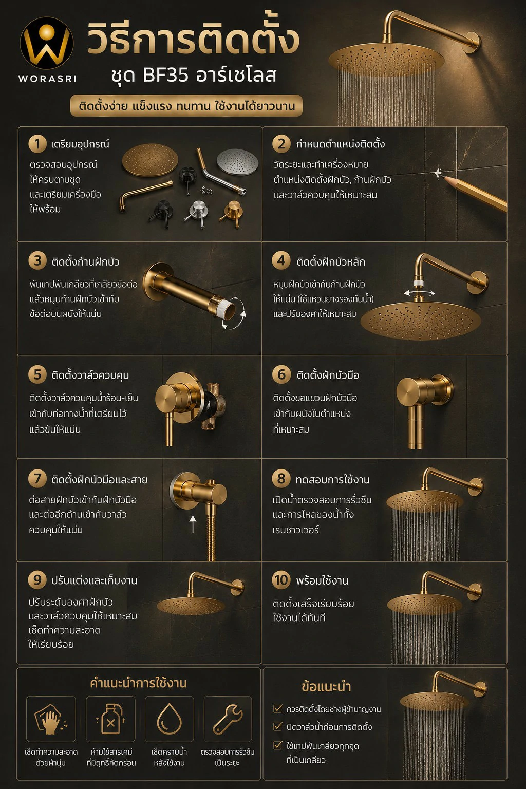 เรนชาวเวอร์ฝังผนังสีทอง BF35 Concealed Rain shower - Image 12