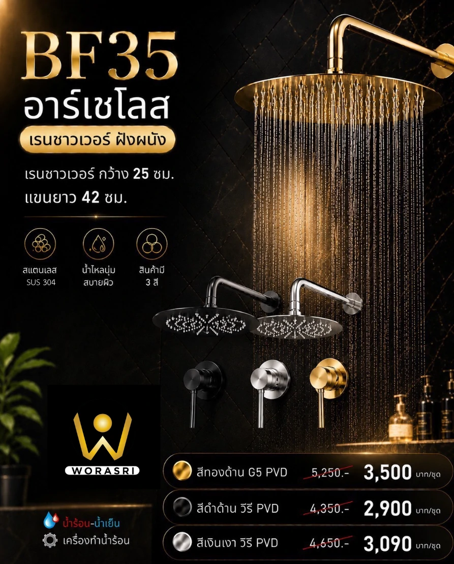 เรนชาวเวอร์ฝังผนังสีทอง BF35 Concealed Rain shower - Image 13