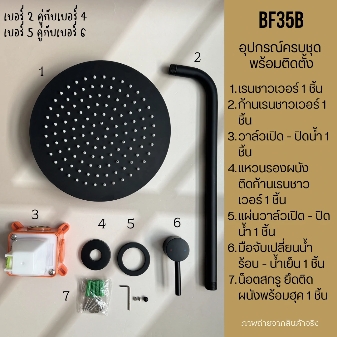 เรนชาวเวอร์กลมฝังผนัง25ซม.สีดำผิวด้าน Black Concealed Rain shower 25 inch BF35B - Image 4