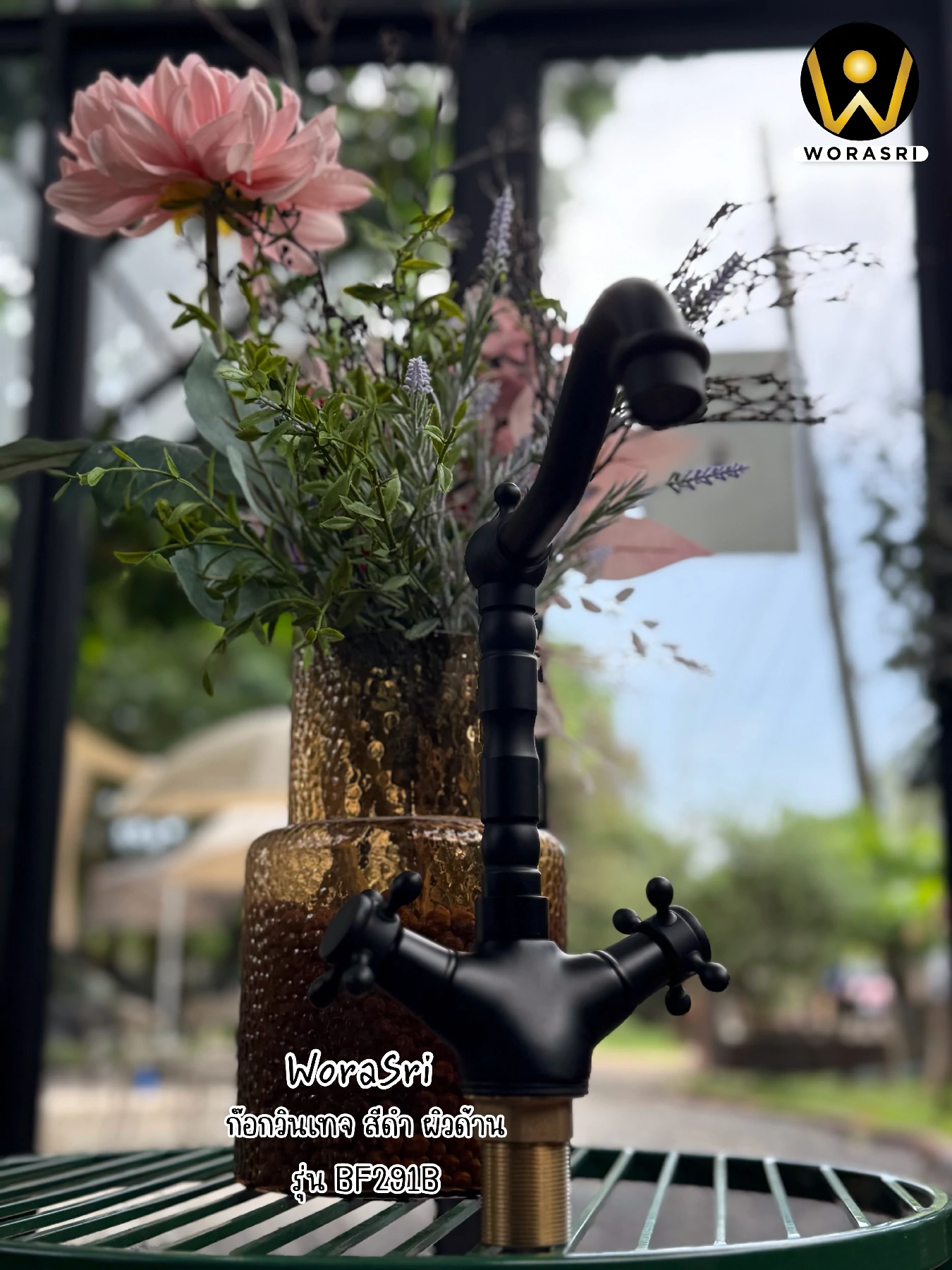 ก๊อกร้อนเย็นทองเหลืองวินเทจสีดำด้าน BF291B Black Castle Vintage Hot and Cold Faucet - Image 9