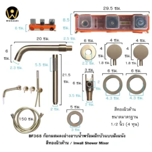 ก๊อกลงอ่างอาบน้ำฝังผนังทอง Bath Shower Mixer BF368 - Image 8