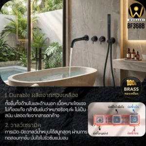 ก๊อกผสมลงอ่างอาบน้ำฝังผนังสีดำด้าน BF368B