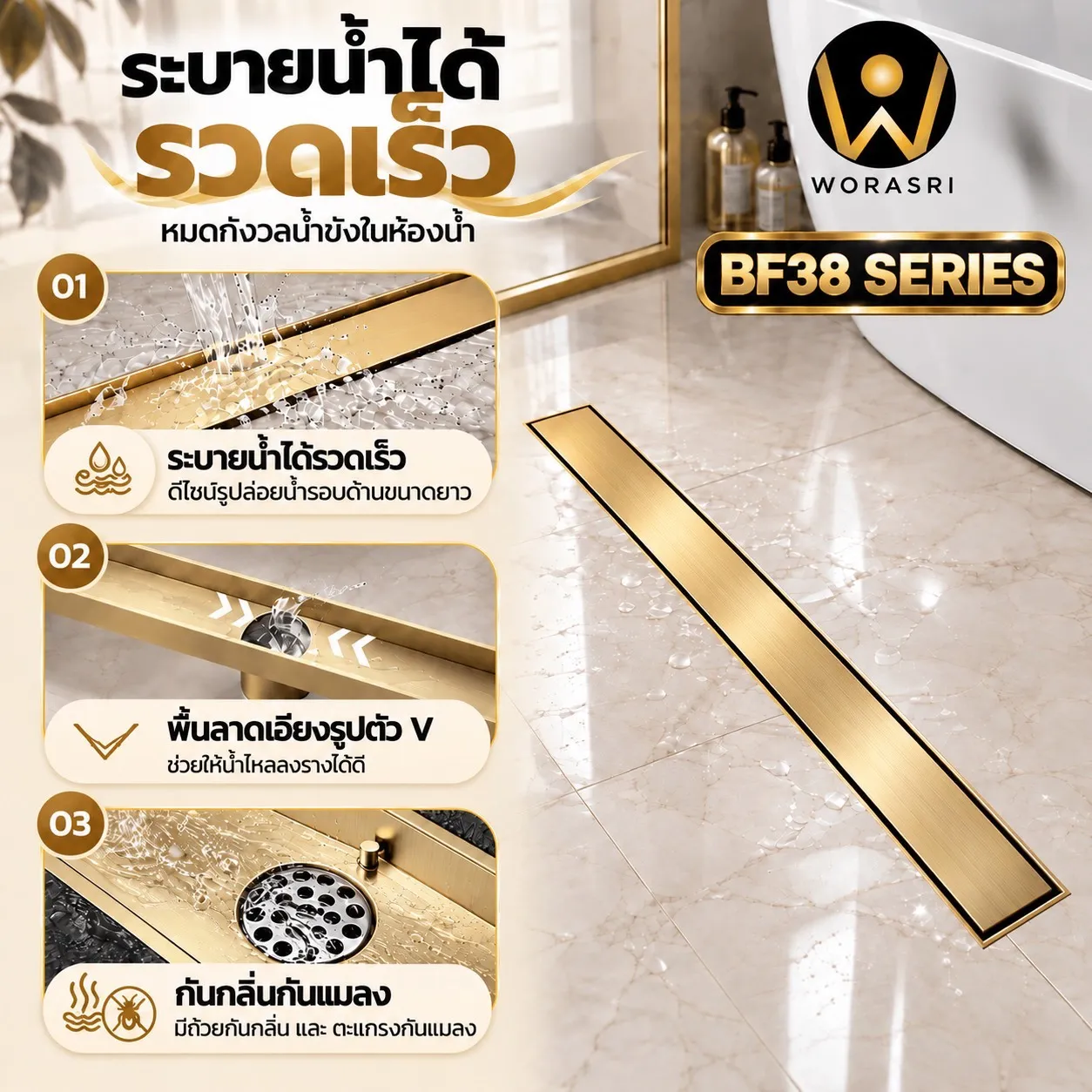 ตะแกรงระบายน้ำทิ้งกันกลิ่นแมลง Floor Drain BF38 SERIES - Image 6